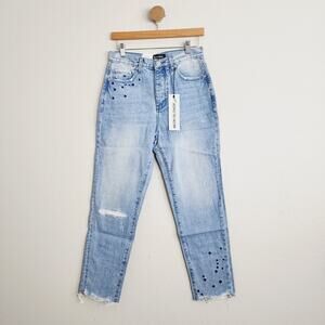 Neon Blonde Siren Starstruck Straight Leg Jeans NWT High Rise Embroidered 27